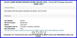 18-23 LAND ROVER RANGE ROVER VELAR L560 Front AC Climate Control / TEMP UNIT