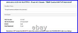 2008-2012 AUDI A5 QUATTRO Front AC Climate / TEMP Control UNIT 8T1820043AP