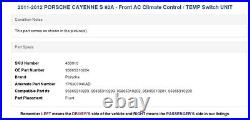 2011-2012 PORSCHE CAYENNE S 92A Front AC Climate Control / TEMP Switch UNIT