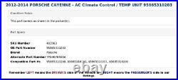 2012-2014 PORSCHE CAYENNE AC Climate Control / TEMP UNIT 95865310203