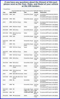 2012-2018 BMW 640I Radio / Climate Control TEMP UNIT 9386653