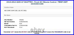2013-2014 AUDI A7 QUATTRO Front AC Climate Control / TEMP UNIT 4G0820043AN