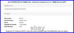 2014 PORSCHE CAYENNE 92A Front AC Climate Control / TEMP Switch UNIT